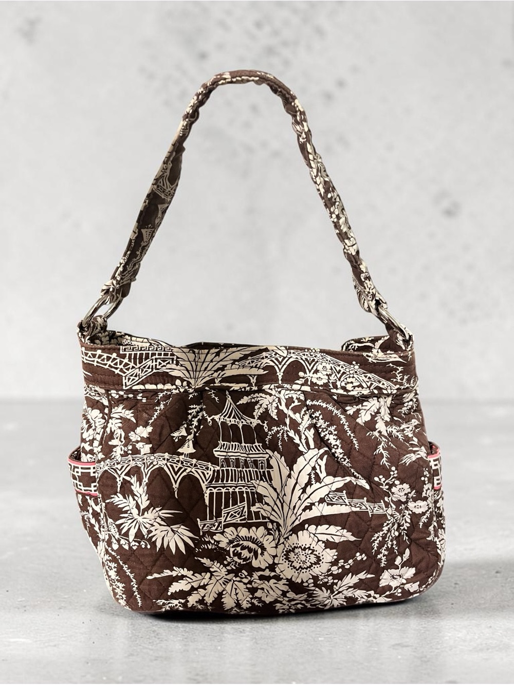 Vintage Reversible Vera Bradley Brown and Cream Quilted Shoulder Bag
